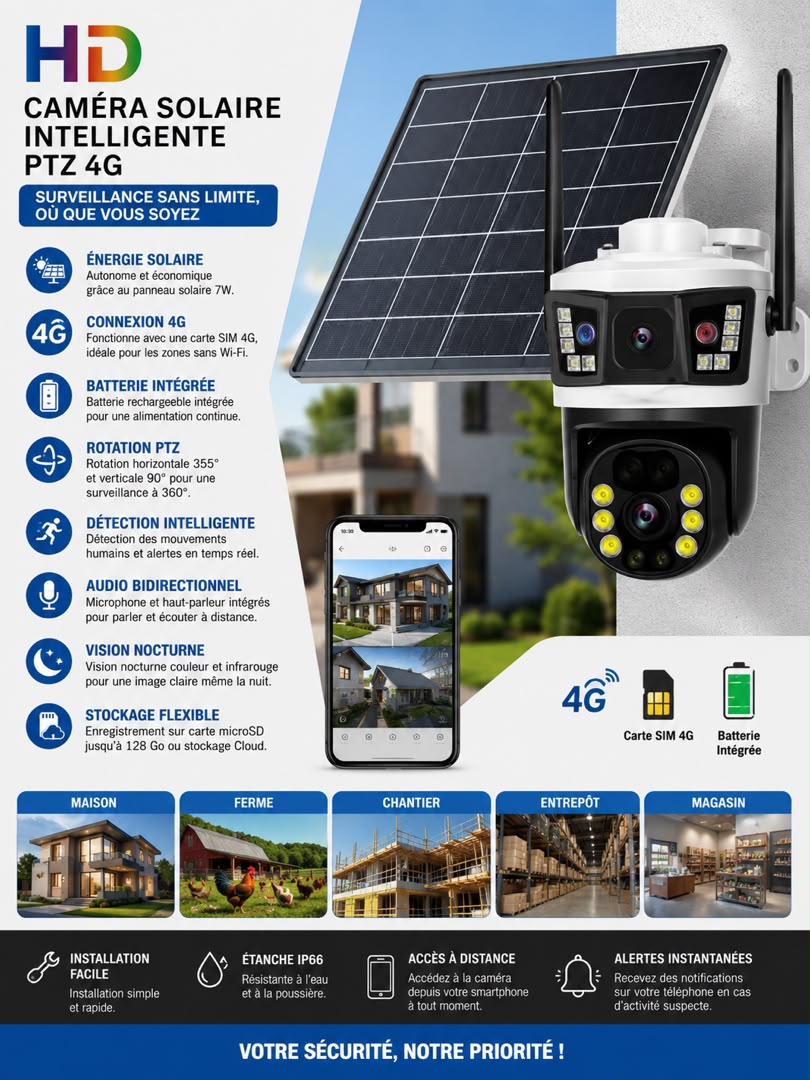 Caméra de Surveillance Solaire Intelligente PTZ 4G