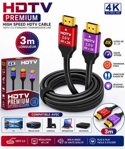 Câble HDTV Premium 2.0 – 3 mètres (4K Ultra HD)