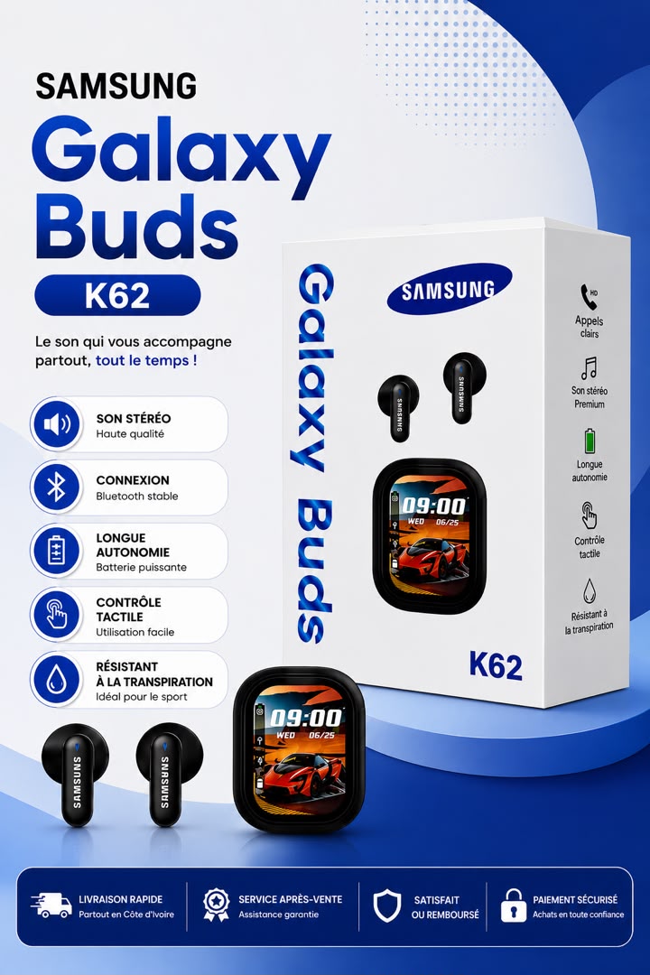 Buds K62 – Écouteurs Bluetooth avec écran tactile intelligent
